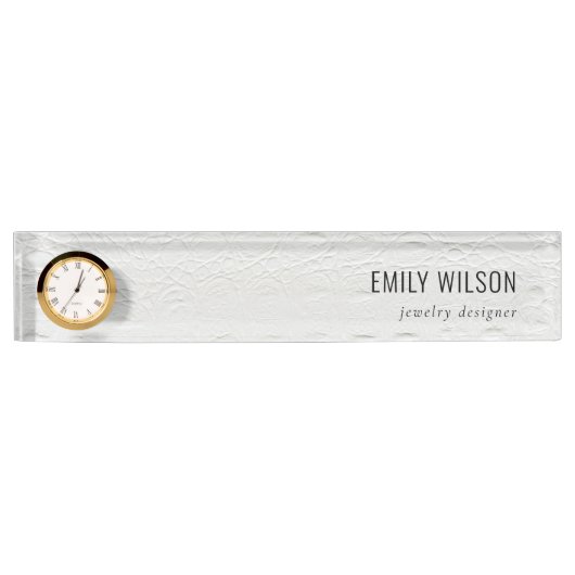 Elegant Classy Simple Ivory White Leather Texture Naambordje (Voorkant)