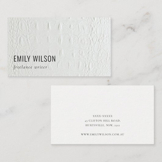 Elegant Classy Simple Ivory White Leather Texture Visitekaartje (Voorkant / Achterkant)