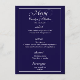 Elegant Classy Simple Navy Blue Wedding Menu