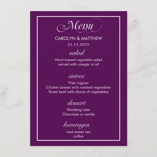 Elegant Classy Simple Paars Wedding Menu 3 (Voorkant)