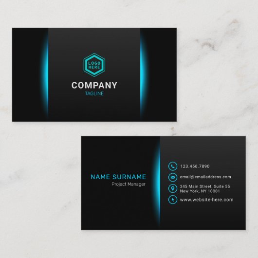 Elegant Classy Turquoise en Black Modern Futurism Visitekaartje (Voorkant / Achterkant)