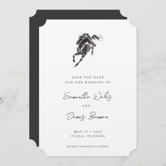 Elegant Classy Waterverf Horse Equestrian Wedding Save The Date (Voorkant / Achterkant)