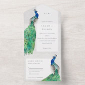 Elegant Classy Waterverf Peacock Wedding All In One Uitnodiging (Binnen)