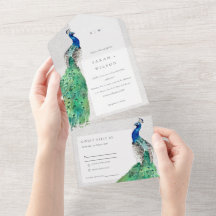 Elegant Classy  Waterverf Peacock Wedding