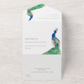 Elegant Classy  Waterverf Peacock Wedding All In One Uitnodiging (Buitenkant)