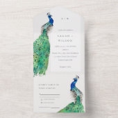 Elegant Classy  Waterverf Peacock Wedding All In One Uitnodiging (Binnen)