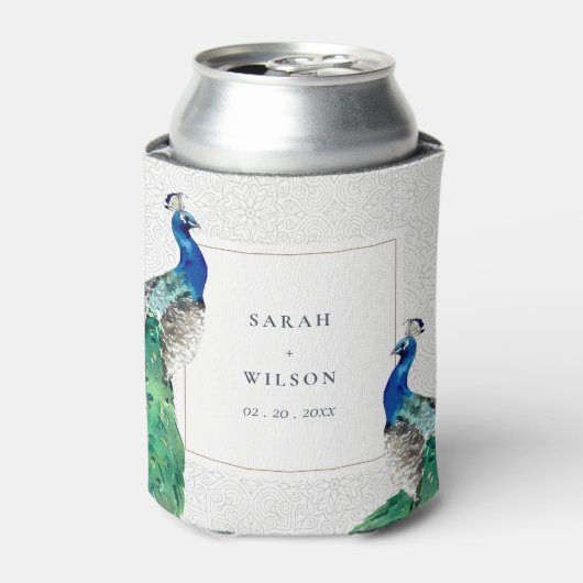 Elegant Classy Waterverf Peacock Wedding Blikjeskoeler (Blikje Voorkant)