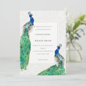 Elegant Classy  Waterverf Peacock Wedding Kaart (Staand voorkant)