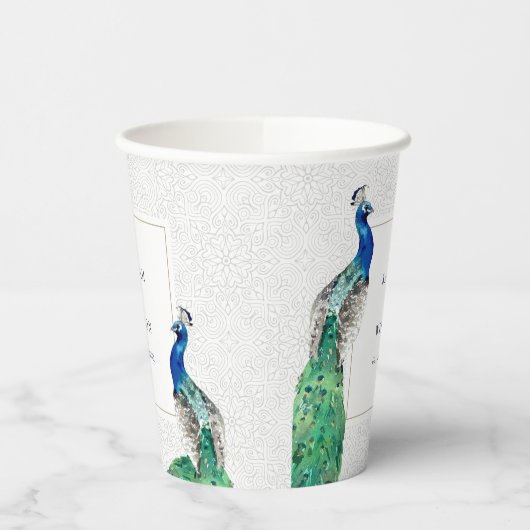 Elegant Classy  Waterverf Peacock Wedding Papieren Bekers (Links)