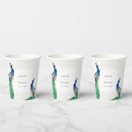 Elegant Classy  Waterverf Peacock Wedding Papieren Bekers