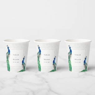 Elegant Classy  Waterverf Peacock Wedding Papieren Bekers