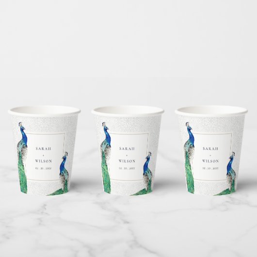 Elegant Classy  Waterverf Peacock Wedding Papieren Bekers (Multi)