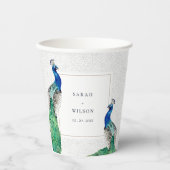 Elegant Classy  Waterverf Peacock Wedding Papieren Bekers (Voorkant)