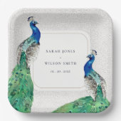 Elegant Classy  Waterverf Peacock Wedding Papieren Bordje (Voorkant)