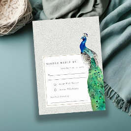 Elegant Classy  Waterverf Peacock Wedding RSVP Kaartje