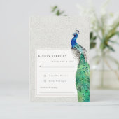 Elegant Classy Waterverf Peacock Wedding RSVP Kaartje (Staand voorkant)