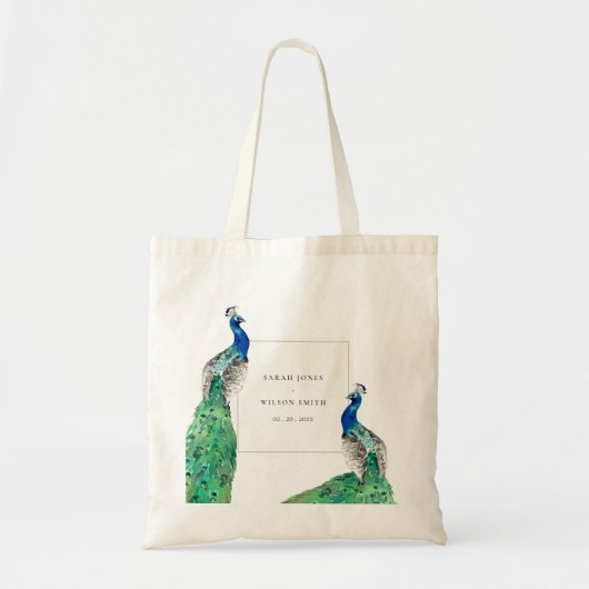 Elegant Classy Waterverf Peacock Wedding Tote Bag (Voorkant)
