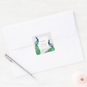 Elegant Classy  Waterverf Peacock Wedding Vierkante Sticker (Envelop)