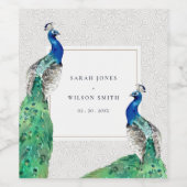 Elegant Classy  Waterverf Peacock Wedding Wijn Etiket (Enkel label)