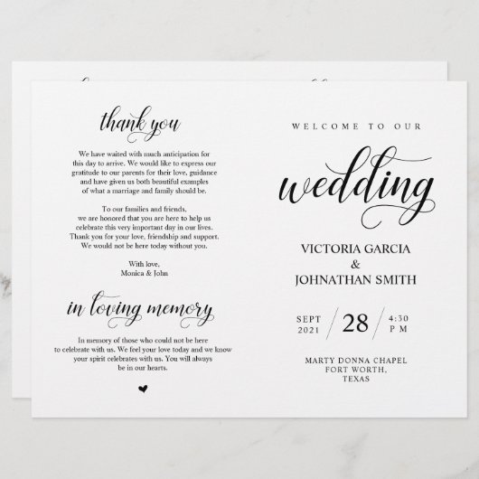 Elegant Classy Wedding Ceremony Foldable Program (Voorkant / Achterkant)
