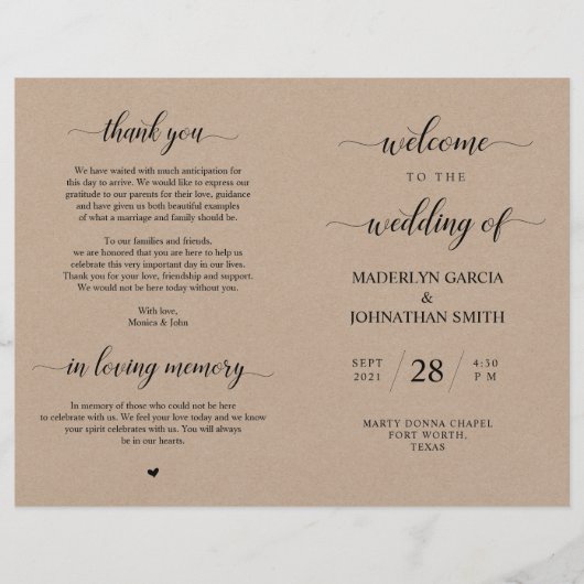 Elegant Classy Wedding Ceremony Foldable Program (Voorkant)