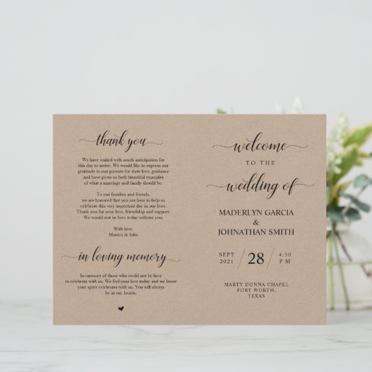 Elegant Classy Wedding Ceremony Foldable Program (Staand voorkant)