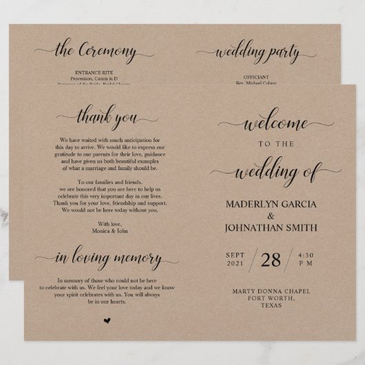 Elegant Classy Wedding Ceremony Foldable Program (Voorkant / Achterkant)