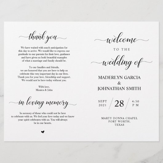 Elegant Classy Wedding Ceremony Foldable Program (Voorkant)
