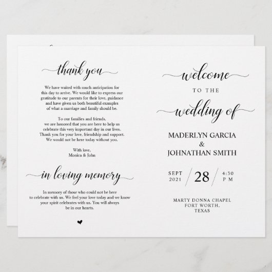 Elegant Classy Wedding Ceremony Foldable Program (Voorkant / Achterkant)
