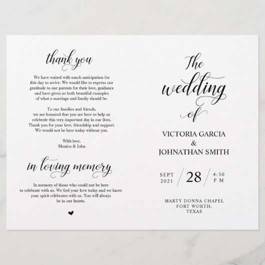 Elegant Classy Wedding Ceremony Foldable Program (Voorkant)