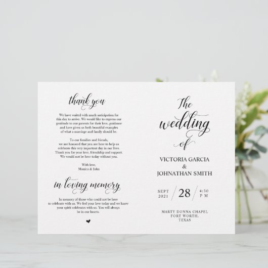 Elegant Classy Wedding Ceremony Foldable Program (Staand voorkant)