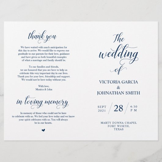 Elegant Classy Wedding Ceremony Foldable Program (Voorkant)