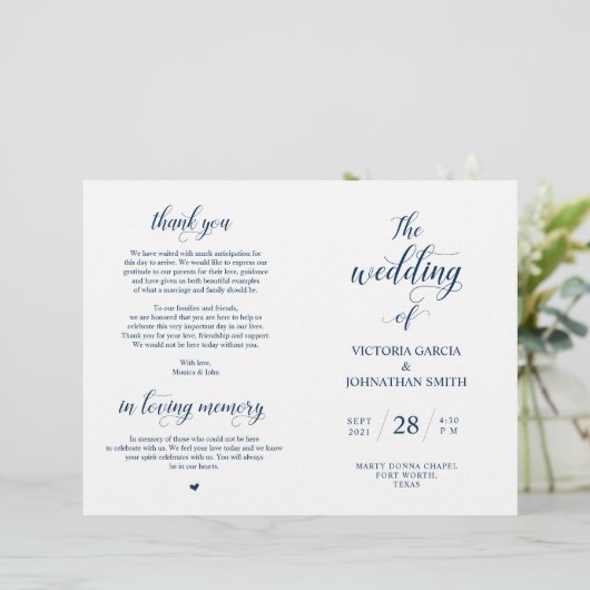 Elegant Classy Wedding Ceremony Foldable Program (Staand voorkant)