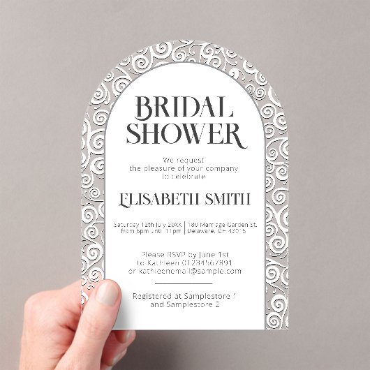 Elegant Classy White Flourish Winter Vrijgezellenf Acryl Uitnodigingen (Insitu (Draagbaar))