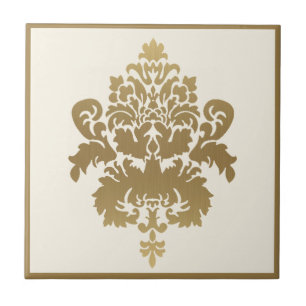 Elegant Classy  White Gold Damask Tegeltje