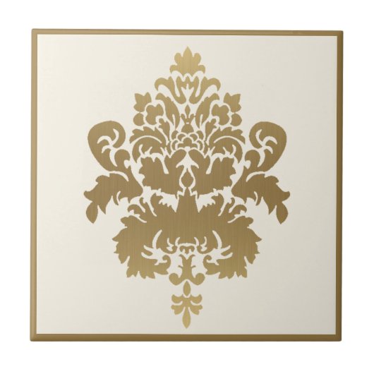 Elegant Classy  White Gold Damask Tegeltje (Voorkant)