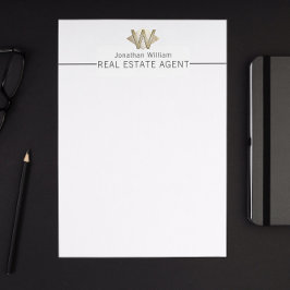 Elegant Classy White & Gold-gepersonaliseerd monog Briefhoofd
