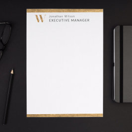 Elegant Classy White & Gold-gepersonaliseerd monog Briefhoofd