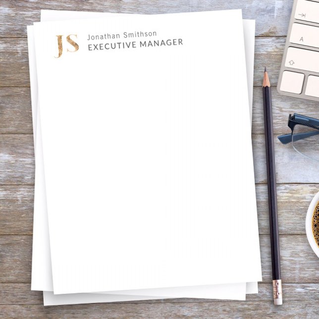 Elegant Classy White & Gold-gepersonaliseerd monog Briefhoofd (Creator heeft geüpload)