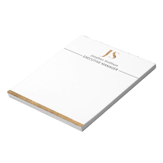 Elegant Classy White & Gold-gepersonaliseerd monog Notitieblok (Linkerzijde)