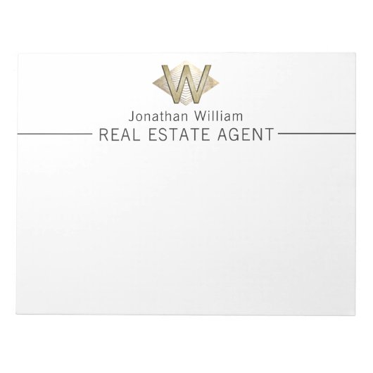 Elegant Classy White & Gold-gepersonaliseerd monog Notitieblok (Voorkant)