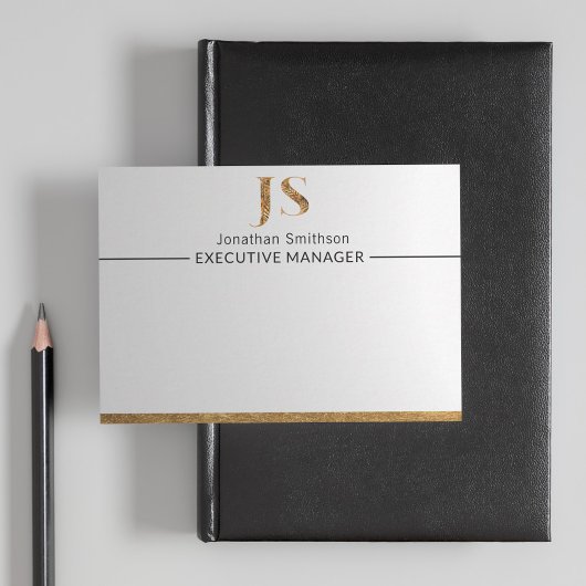 Elegant Classy White & Gold-gepersonaliseerd monog Notitiekaartje