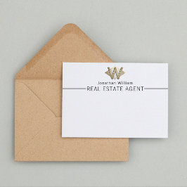 Elegant Classy White & Gold-gepersonaliseerd monog Notitiekaartje