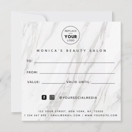 Elegant Classy White Marble Beauty Salon Logo Chic (Achterkant)