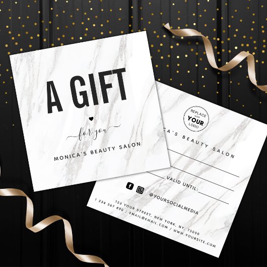 Elegant Classy White Marble Beauty Salon Logo Chic