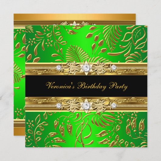 Elegant Classy Womans Damask Limoen Gold Birthday Kaart (Voorkant / Achterkant)