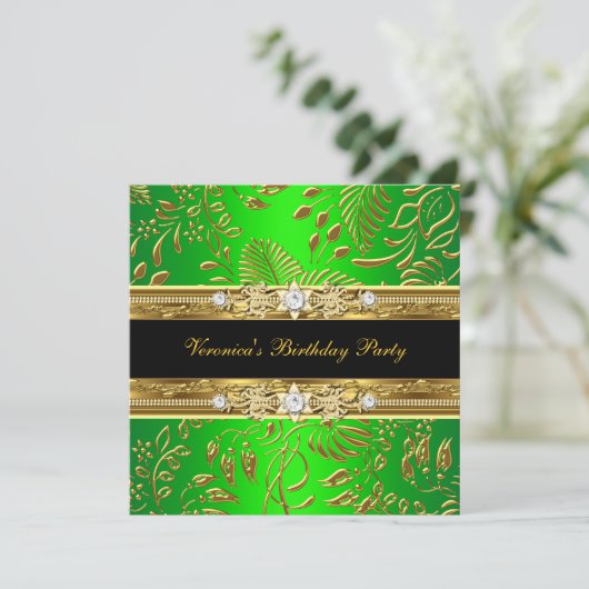 Elegant Classy Womans Damask Limoen Gold Birthday Kaart (Staand voorkant)