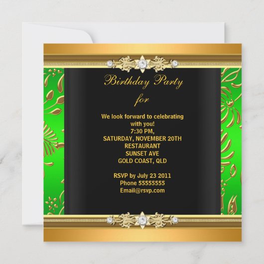 Elegant Classy Womans Damask Limoen Gold Birthday Kaart (Achterkant)