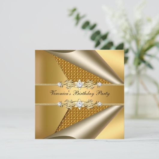 Elegant Classy Womans Gold Birthday Party Kaart (Staand voorkant)