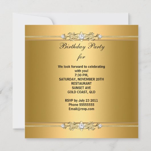 Elegant Classy Womans Gold Birthday Party Kaart (Achterkant)